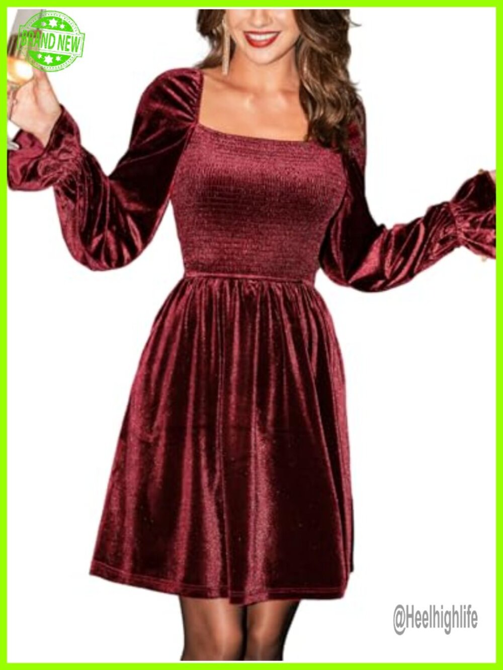 Velvet Mini Dress Long Sleeve Smocked A-Line Cocktail Party
